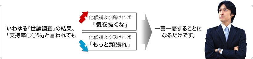 いわゆる「世論調査」では、一喜一憂することになるだけです。